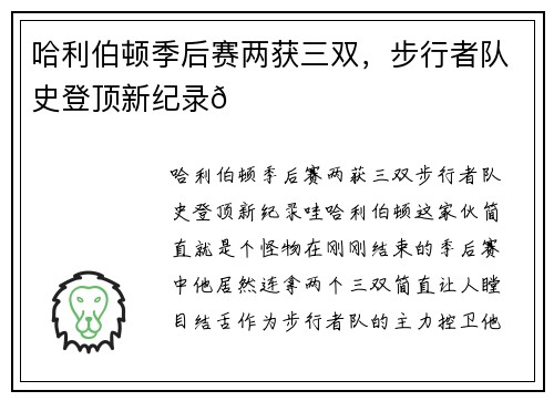 哈利伯顿季后赛两获三双，步行者队史登顶新纪录🏆